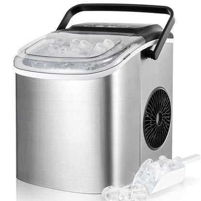 Ijsblokjesmachine - Elektrische Ijsblokjesmachine - Ijsmaker - Ijsmachine - 9 Kubussen elke 6-12min - Zelfreinigend - 1.2L - 55 dB - 220-240V - 50Hz - 10-43℃ - RVS - 29.4 x 23.7 x 29cm - Zilver