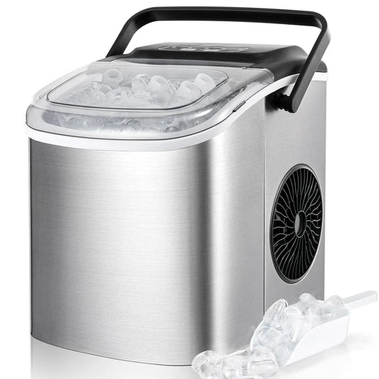 Ijsblokjesmachine - Elektrische Ijsblokjesmachine - Ijsmaker - Ijsmachine - 9 Kubussen elke 6-12min - Zelfreinigend - 1.2L - 55 dB - 220-240V - 50Hz - 10-43℃ - RVS - 29.4 x 23.7 x 29cm - Zilver