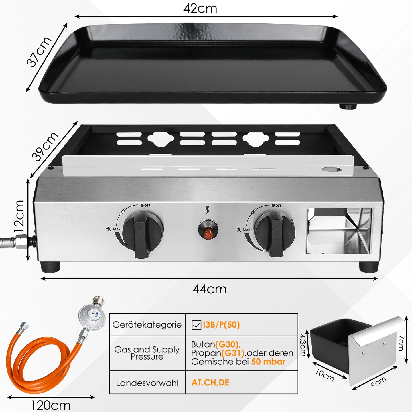 3-Pits Gasbarbecue – Compacte Grill – Tafelbarbecue – Buitenbarbecue – Gietijzeren Grillplaat 57x36 Cm – Roestvrijstalen Branders – Inklapbare Poten