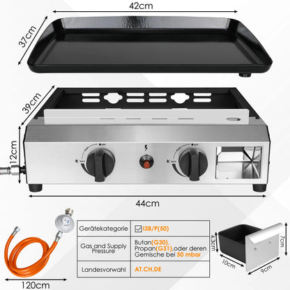 3-Pits Gasbarbecue – Compacte Grill – Tafelbarbecue – Buitenbarbecue – Gietijzeren Grillplaat 57x36 Cm – Roestvrijstalen Branders – Inklapbare Poten