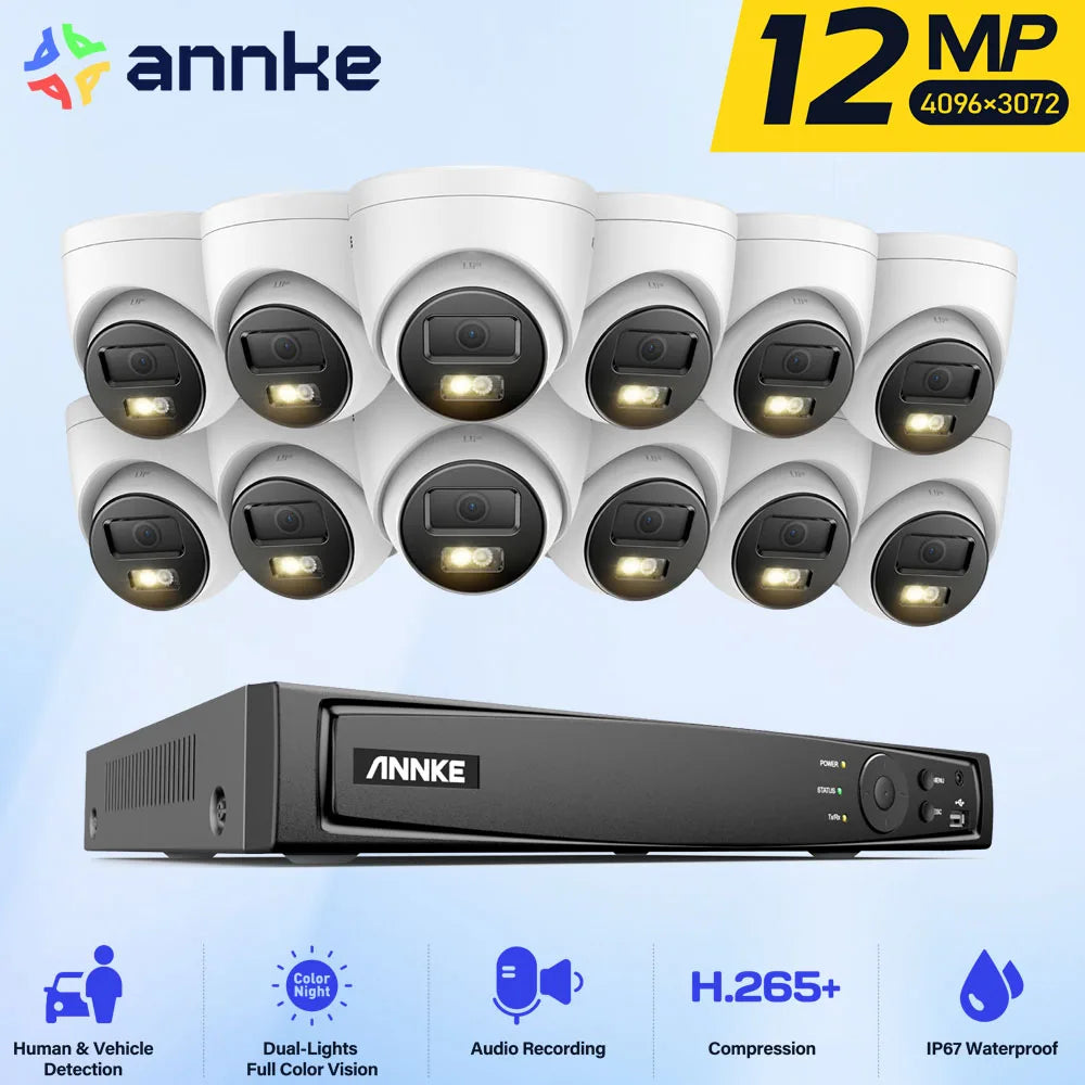 ANNKE Smart Dual-Light HD POE Video Security System 16CH 12MP NVR H.265+ With 12X 12MP Weatherproof Surveillance IP Cameras
