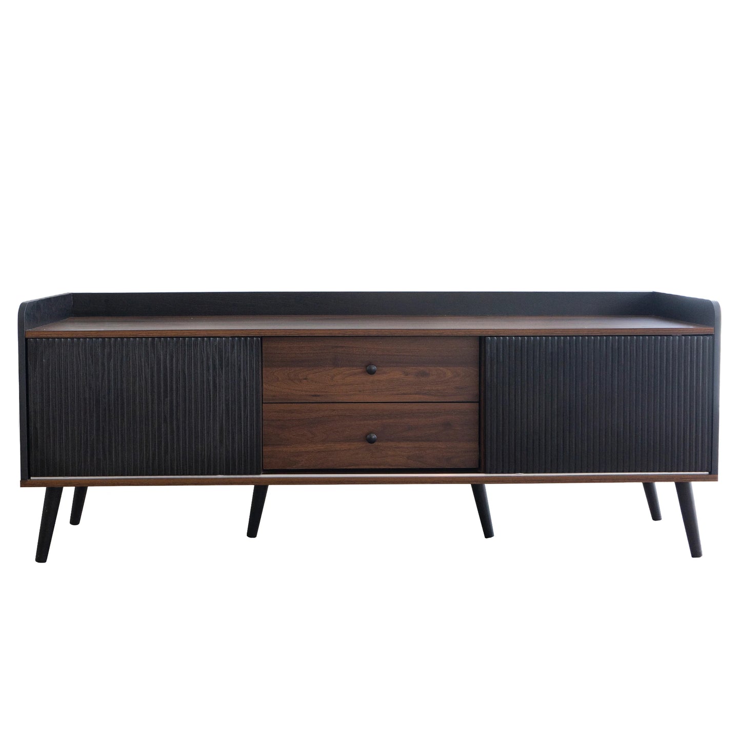 Tv-Kast – Tv-Meubel – Tv-Dressoir – Tv-Stand – 2 Lades – Schuifdeuren – Zwart Met Houtkleur-  160 x 40 x 58 cm