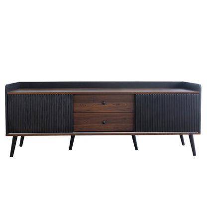 Tv-Kast – Tv-Meubel – Tv-Dressoir – Tv-Stand – 2 Lades – Schuifdeuren – Zwart Met Houtkleur-  160 x 40 x 58 cm