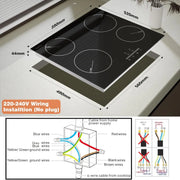 Inductie kookplaat - Induction Hob - Induction Cook Top - Inductie Fornuis - Elektrische Brander - 4 Zone - 60cm - Schuif- en aanraakbediening - 6000W - Veiligheidsslot - Zonder stekker - Zwart