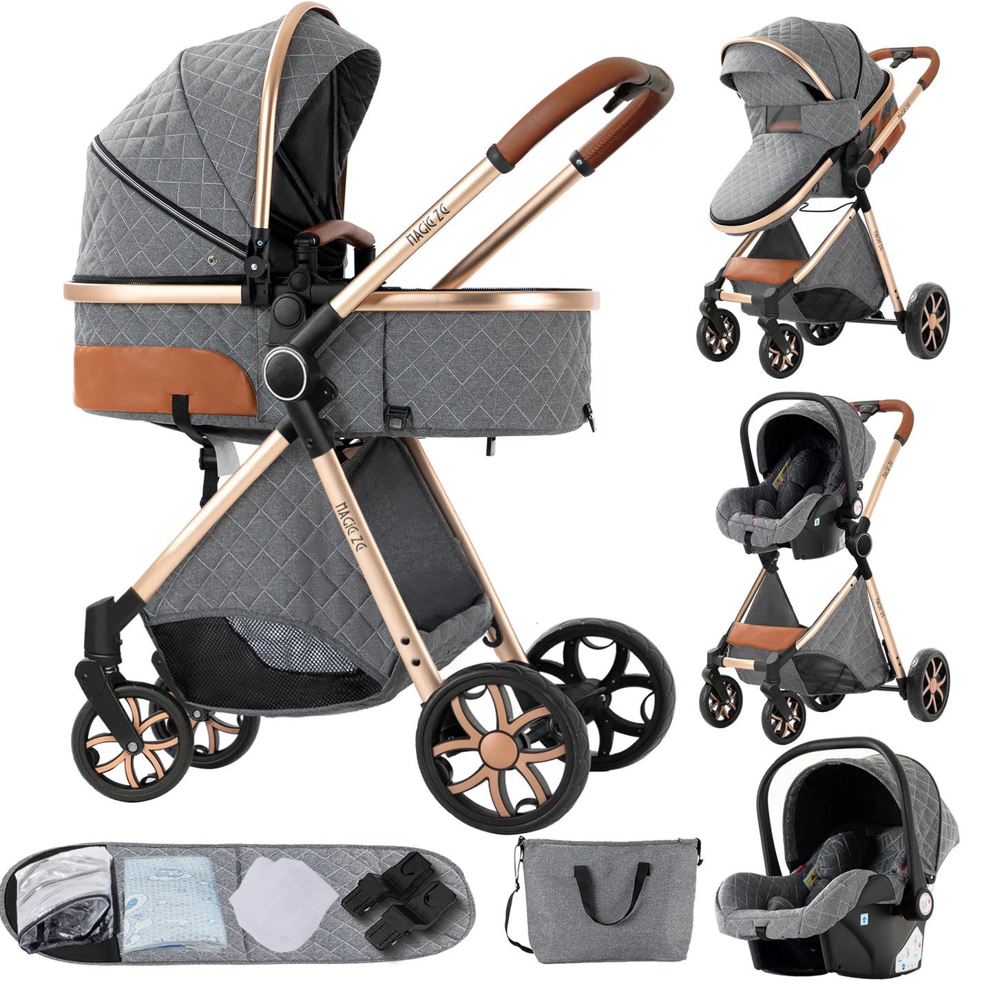 Baby High Landscape Lightweight Prams 3-in-1 Baby Stroller Travel System Carriages for Newborns Pushichair Car Seat Stroller