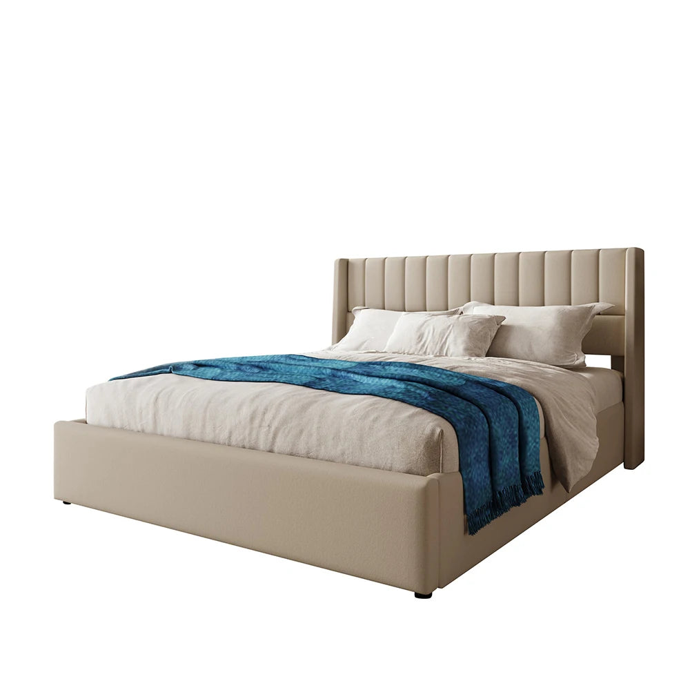 Gestoffeerd Bed – Tweepersoonsbed – Opbergbed – Bed met Nachtkastjes – Fluwelen Bed – 180x200 cm – Met Leeslampjes en USB Oplaadfunctie - QUORE