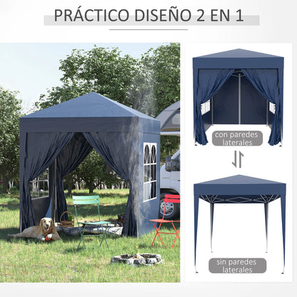 Paviljoen - Tuinpaviljoen - Partytent - Tuintent - Pop-up Kliksysteem - Stabiel - Vouwtent - Opvouwbaar - Waterdicht - Winterbestendig - 50+UV-Bescherming - voor Tuin - Buiten - Achtertuin - 2 x 2 m - Blauw