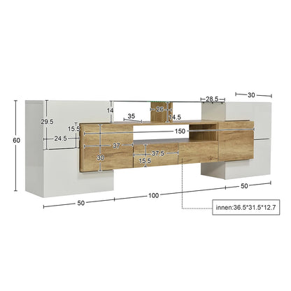 TV-kast – Tv-meubel – Lowboard – Tv-dressoir – Entertainmentmeubel – Hoogglans Wit – 200 cm Breed – Geïntegreerde LED-verlichting