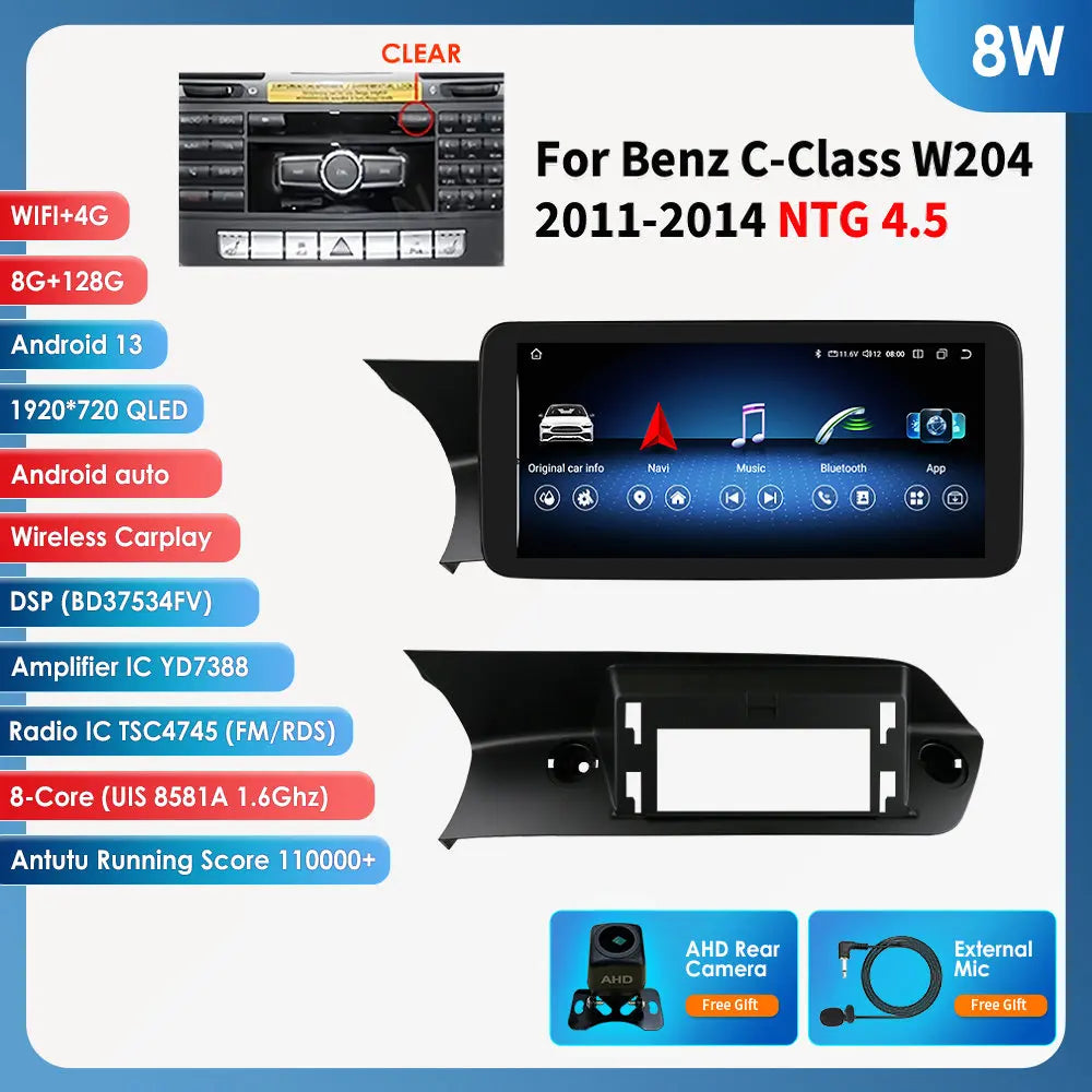 Hizpo Carplay 4G AI Systems Android 13 Car Radio for Mercedes Benz C-Class W204  Multimedia Video Player GPS Autoradio Bluetooth