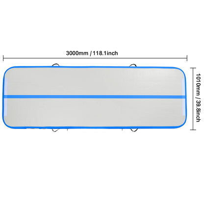 Gymnastiekmat - Opblaasbare - Turnmat - Dikke Tumbling Mat - met Elektrische Pomp - Voor Thuis - Gym & Training - Hoogwaardig PVC-materiaal - Ergonomische Handgreep - en Schouderband - 10ftx3.3ftx4inch - Blauw