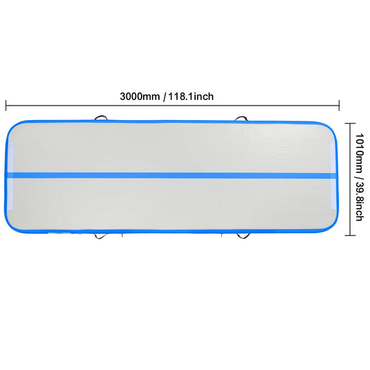 Gymnastiekmat - Opblaasbare - Turnmat - Dikke Tumbling Mat - met Elektrische Pomp - Voor Thuis - Gym & Training - Hoogwaardig PVC-materiaal - Ergonomische Handgreep - en Schouderband - 10ftx3.3ftx4inch - Blauw