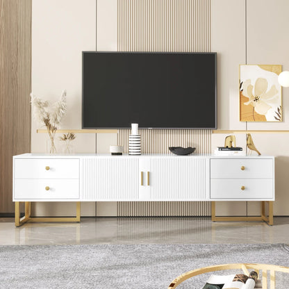 Tv-Meubel – Tv-Kast – TV-Meubel – Dressoir – Zwart Met Gouden Pootjes – Geschikt Voor Televisies Tot 79 Inch – Vier Lades En Centrale Kast - Wit