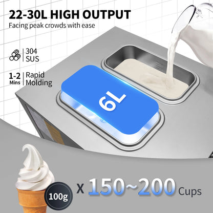 Softijs-Machine – IJsjesmaker – Soft-IJsapparaat – IJsbereider – IJsmachine – 2 X 6 Liter Mengbakken – 22-30 Liter Per Uur