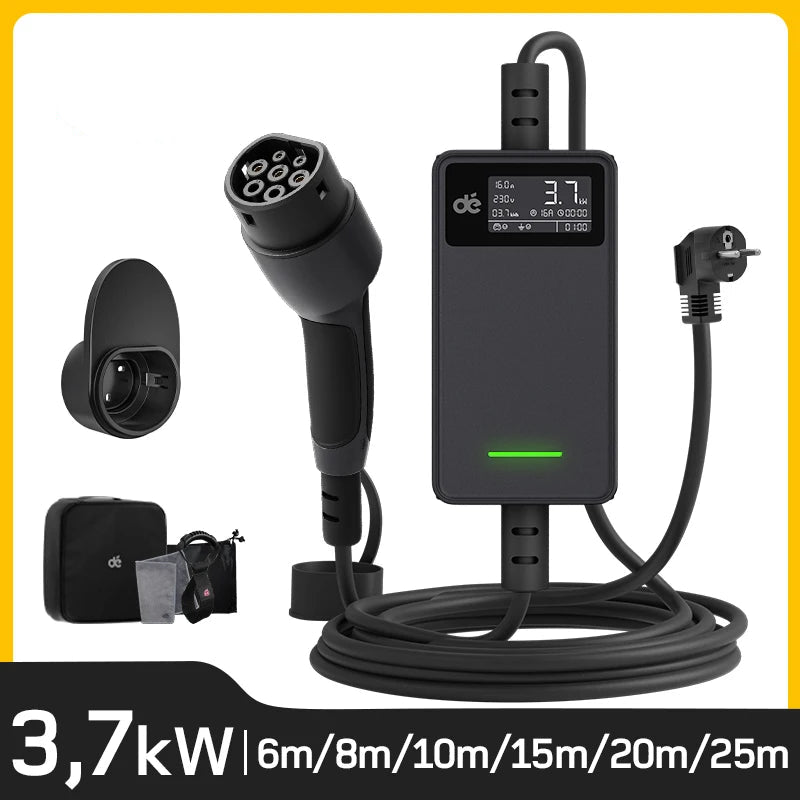 Elektrische Autolader Type 2 – EV Lader – Oplaadkabel – Elektrische Laadkabel – 10 Meter Met App – 3,7 kW 16A – Digitaal Display & Weerbestendig - QUORE