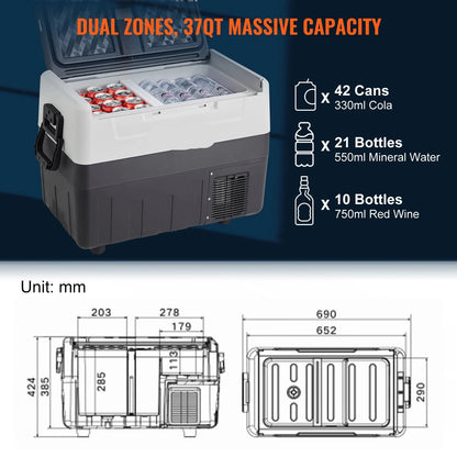 Auto Koelbox -Compressor Koelbox - Compressor Koelkast - Koelbox - 45L - Draagbare - Dual Zone - Koelkast en Vriezer - -20°C tot +10°C - Voor Camping - Auto - Caravan - Boot