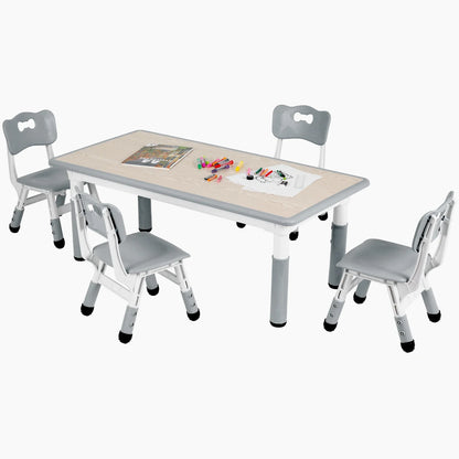 Speeltafel - Activiteiten Tafel -  Stoelen - Tafel - Kinder Speeltafel en Stoelenset - Verstelbare - met 4 Stoelen – Grijs – Voor Peuters en Kleuters