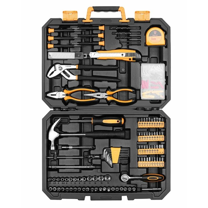 Gereedschap Kit - Professionele Gereedschapsset - 196-delige Auto Reparatie Toolset - Schroevendraaierhamer - Doppen - Mechanische Handgereedschap Set - met Stevige Opbergkoffer - Zwart - QUORE