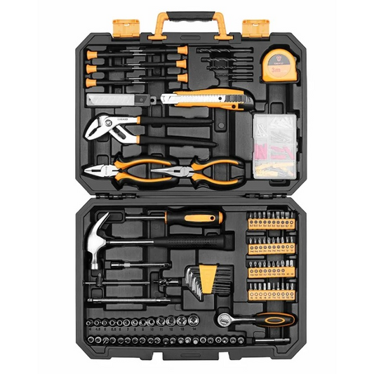 Gereedschap Kit - Professionele Gereedschapsset - 196-delige Auto Reparatie Toolset - Schroevendraaierhamer - Doppen - Mechanische Handgereedschap Set - met Stevige Opbergkoffer - Zwart - QUORE