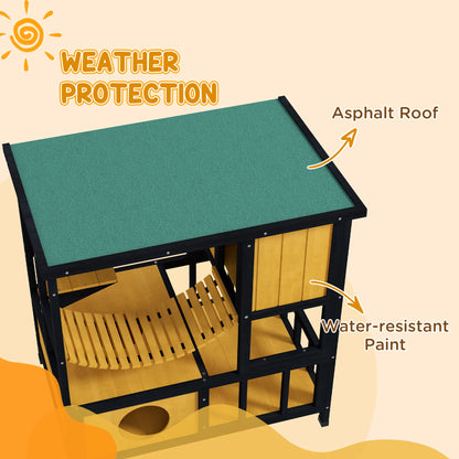Houten Kattenhuis – Buitenverblijf – Kattenhok – Kattenhuisje – Buiten Kattenhut – Waterafstotend Dak – Speelplatform