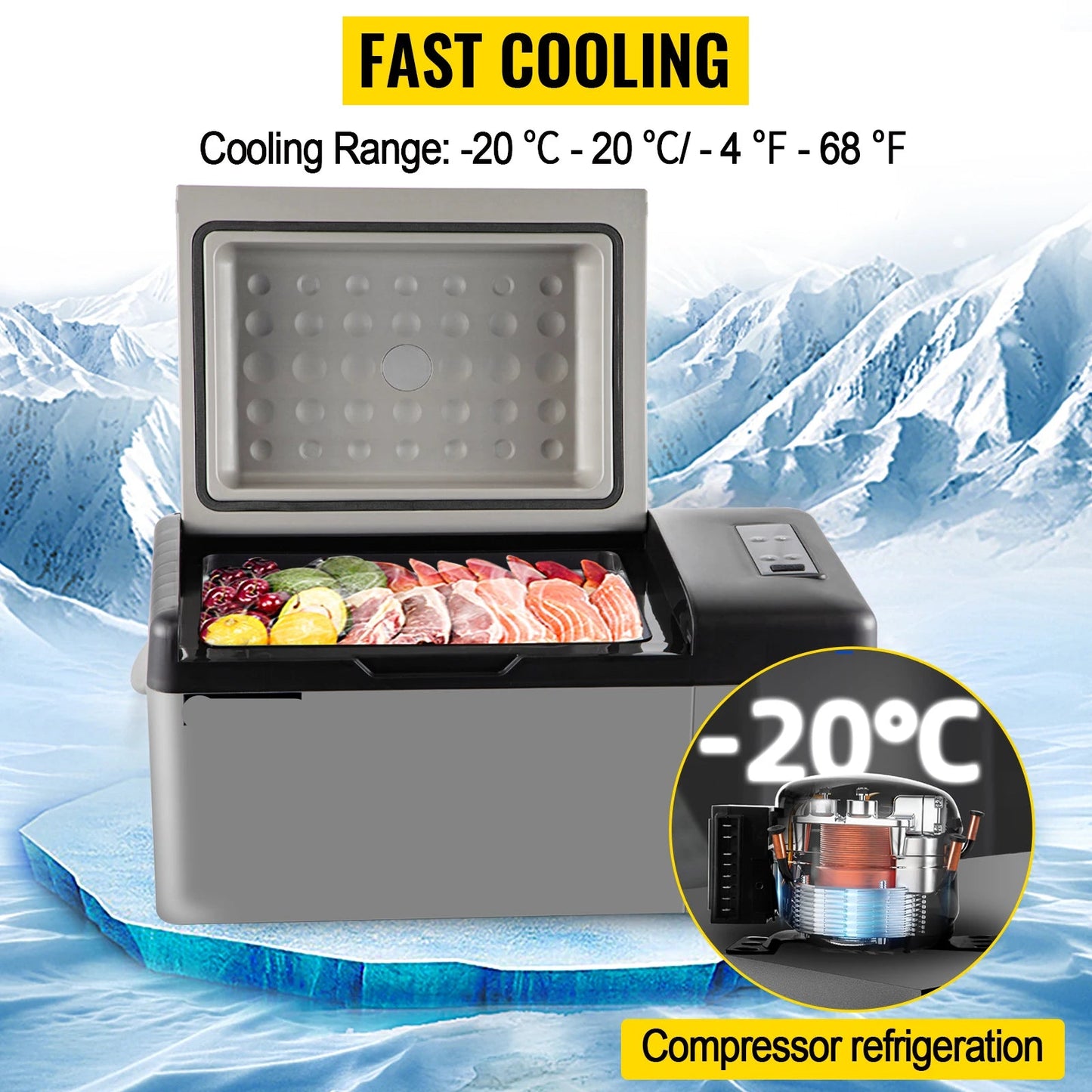 Draagbare Compressor Koelbox - Autokoelkast - Koelbox Auto - Minikoelkast - Elektrische Koelbox - 12/24V DC 110-240V - Auto Camping Koelbox - Mobiele App Bediening - 55L