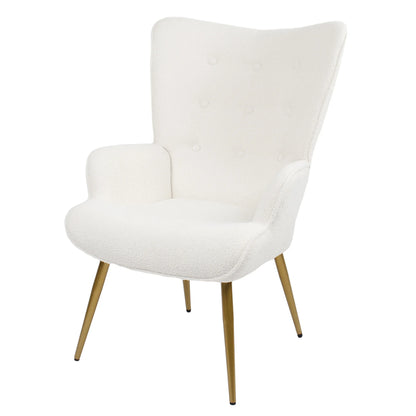 Relaxstoel – Fauteuil – Wing Chair – Leesstoel – Hocker – Teddyvelours Bekleding – Metalen Gouden Poten