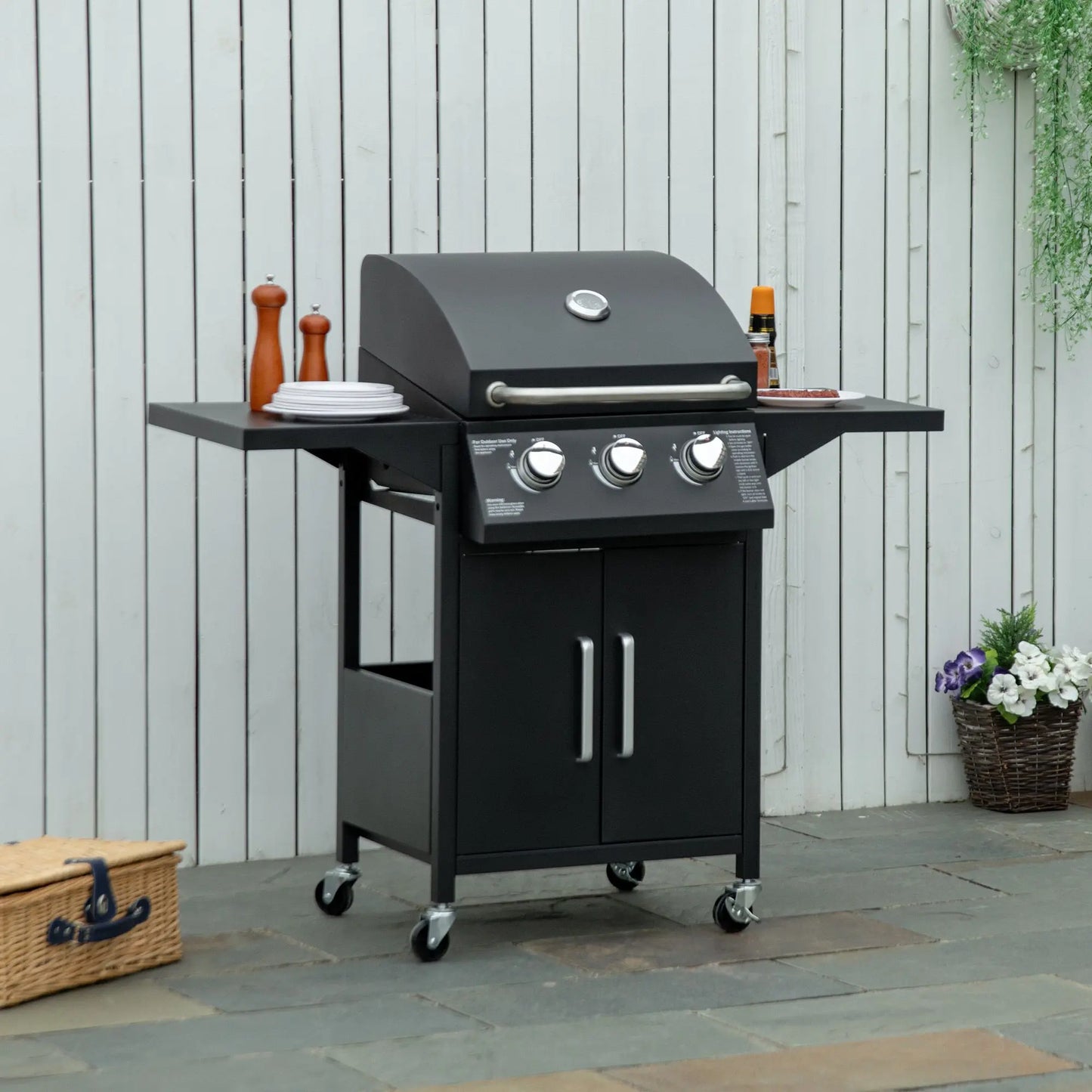 Gasbarbecue – Buitenbarbecue – Grill – Barbecuewagen – Compact – 3 Krachtige Branders – 41x24 Cm Grilloppervlak - QUORE