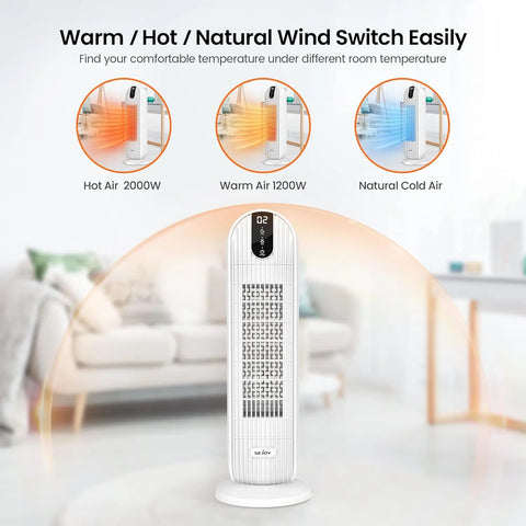 Sejoy - Heater - Electric heater - Silent electric heater - 3 positions 90° oscillating - Overheating protection - Tilt protection - White