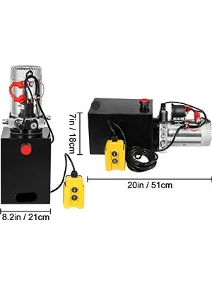 Hydraulische Pomp - Dumptrailerpomp - Hydraulisch Apparaat - 12V DC - 6 Quart Metalen Reservoir - Enkelwerkende Power Unit - Voor Autohefbrug, Kraanwagen, Aanhanger– Inclusief Afstandsbediening - Zwart