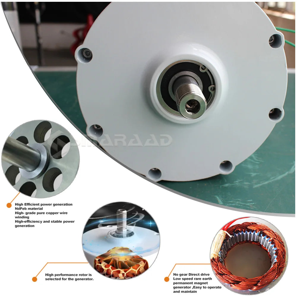 Wind- En Waterkrachtgenerator – Duurzame Generator – Off-Grid Stroomopwekker – Energieopwekker – Aluminium Behuizing – Hoog Rendement - 12V (met Basis) – 2000W 300RPM - QUORE