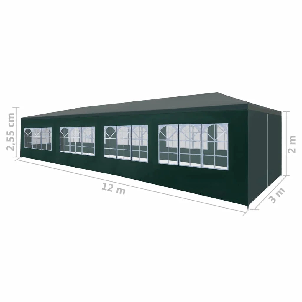 Tuinpaviljoen – Partytent – Tuitent – Overkapping – Waterdicht – 3 x 12 Meter – Roestvrij Staal Frame - Groen