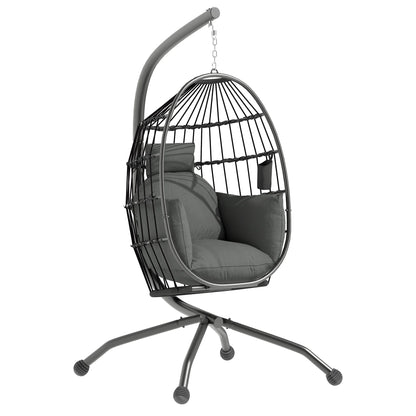 Hangende Eierstoel – Hangstoel – Tuinstoel – Relaxstoel – Balkonstoel – Gepoedercoat Staal – Verstelbare Ketting - Zwart
