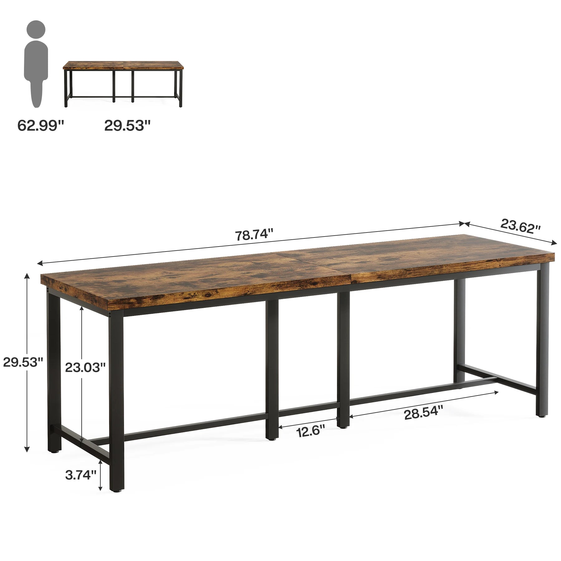 Bureau - Bureautafel - Game Bureau - 78.7" - Extra Lange Dubbele Computertafel - Werkstation voor Twee Personen – Grote Kantoor- & Studiotafel - QUORE