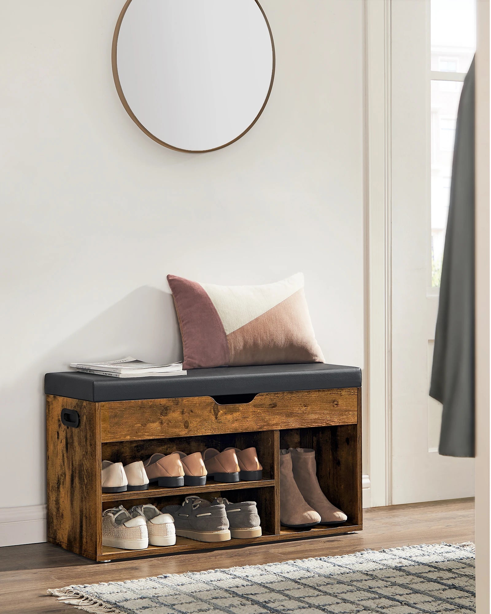 Schoenenkast - Multifunctionele Kast - Houten Schoenenkasten met Opbergruimte - 80 x 44 x 30 cm (B x H x D) -  Dark Khaki - QUORE