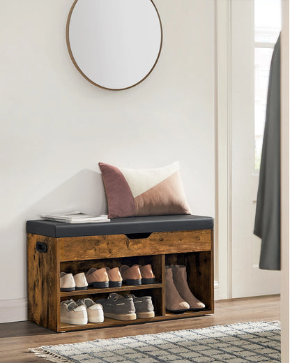 Schoenenkast - Multifunctionele Kast - Houten Schoenenkasten met Opbergruimte - 80 x 44 x 30 cm (B x H x D) -  Dark Khaki - QUORE
