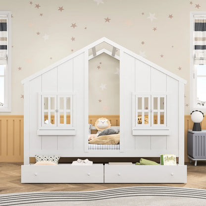Kinderbed – Huisbed – Bedhuisje – Kinderbed Met Opberglade – Grenenhout – 90x200 Cm Matrasmaat
