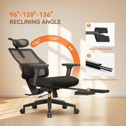 NEWTRAL MagicH-BP Ergonomic Chair with Footrest Auto-Following Backrest Adaptive Lower Back Support Adjustable Armrest Headrest