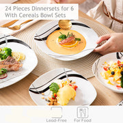 Dinnerware set - Porcelain Dinnerware - Dinner Plates - Round Plates - Black Line - 18-Piece - Soup Plates - Dessert Plates - For Kitchen - Dining Table