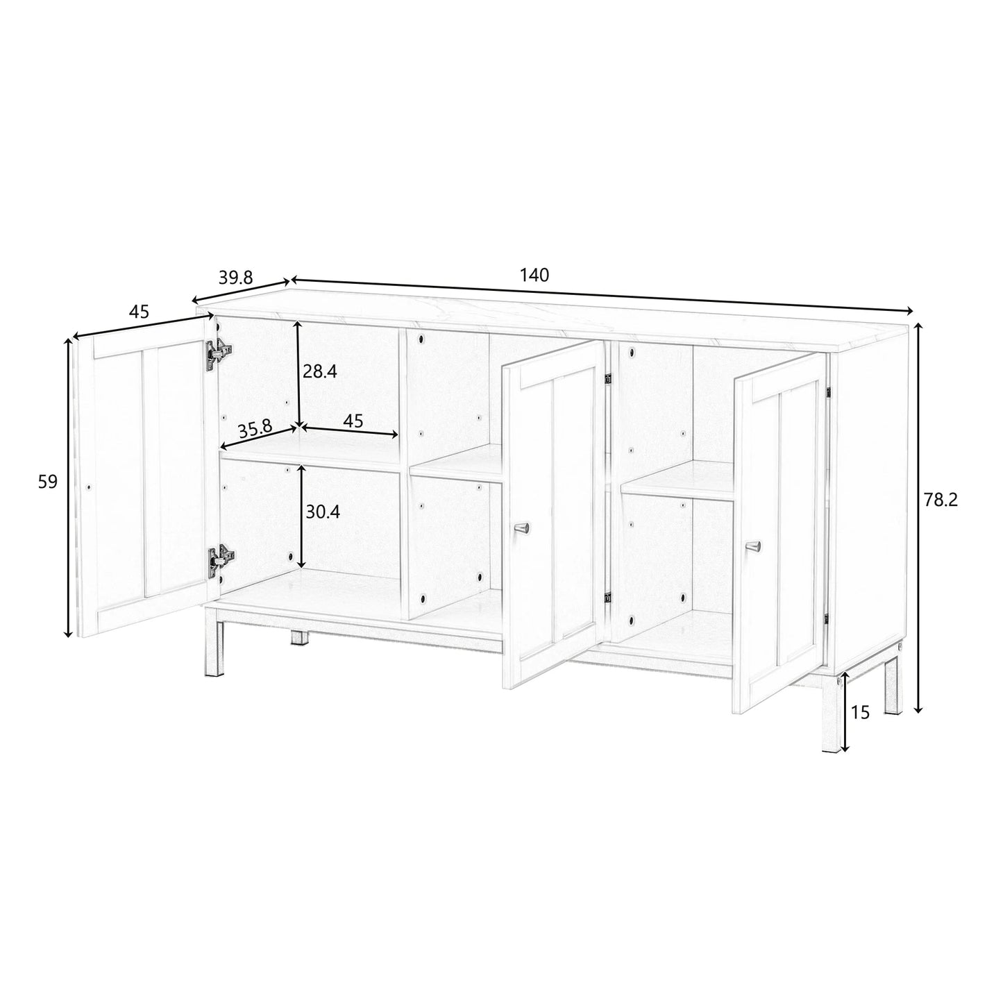 Kast - Dressoir - Boekenkast - Woonkamer - Opbergruimte - Modern - 78,20 cm x 39,80 cm x 140 cm - Zwart