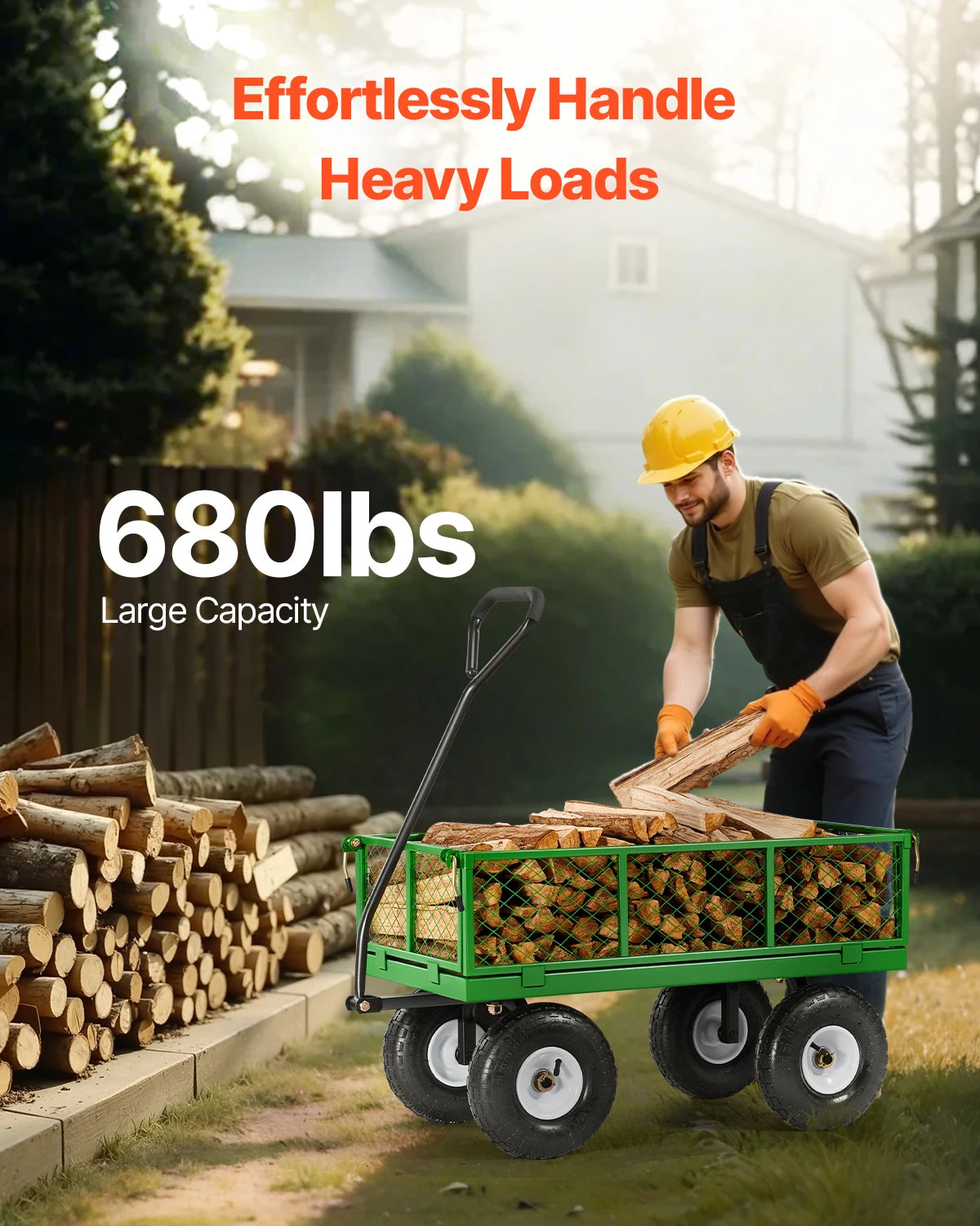 Tuinwagen - Tuinkar - Heavy-duty - 680 lb Draagkracht - 2-in-1 Plat- en - Hekwerkontwerp - 360° Draaibare Wielen - Voor Tuin - Erf en Magazijn - Ergonomische Handgreep - QUORE