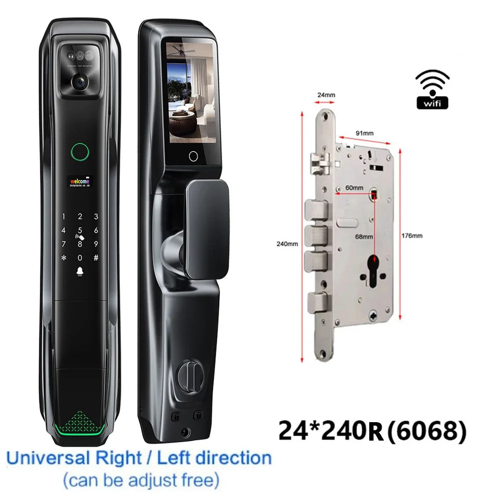 Smart Deurslot – Videodeurbel – Slim Slot – Toegangscontrole – Slimme Deurbeveiliging – Gezichtsherkenning – Aluminium Behuizing – 4200mAh Oplaadbare Batterij - 24x240R - 6068 Insteekslot - QUORE