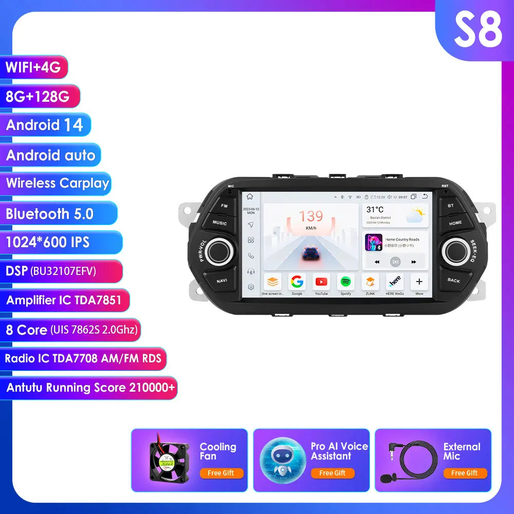 7 inch Android Autoradio – 2DIN Multimedia Speler – Carplay Radio – GPS Navigatie Systeem – 4G Internet Verbinding – Octa-core Processor – 1024x600 HD Touchscreen - QUORE