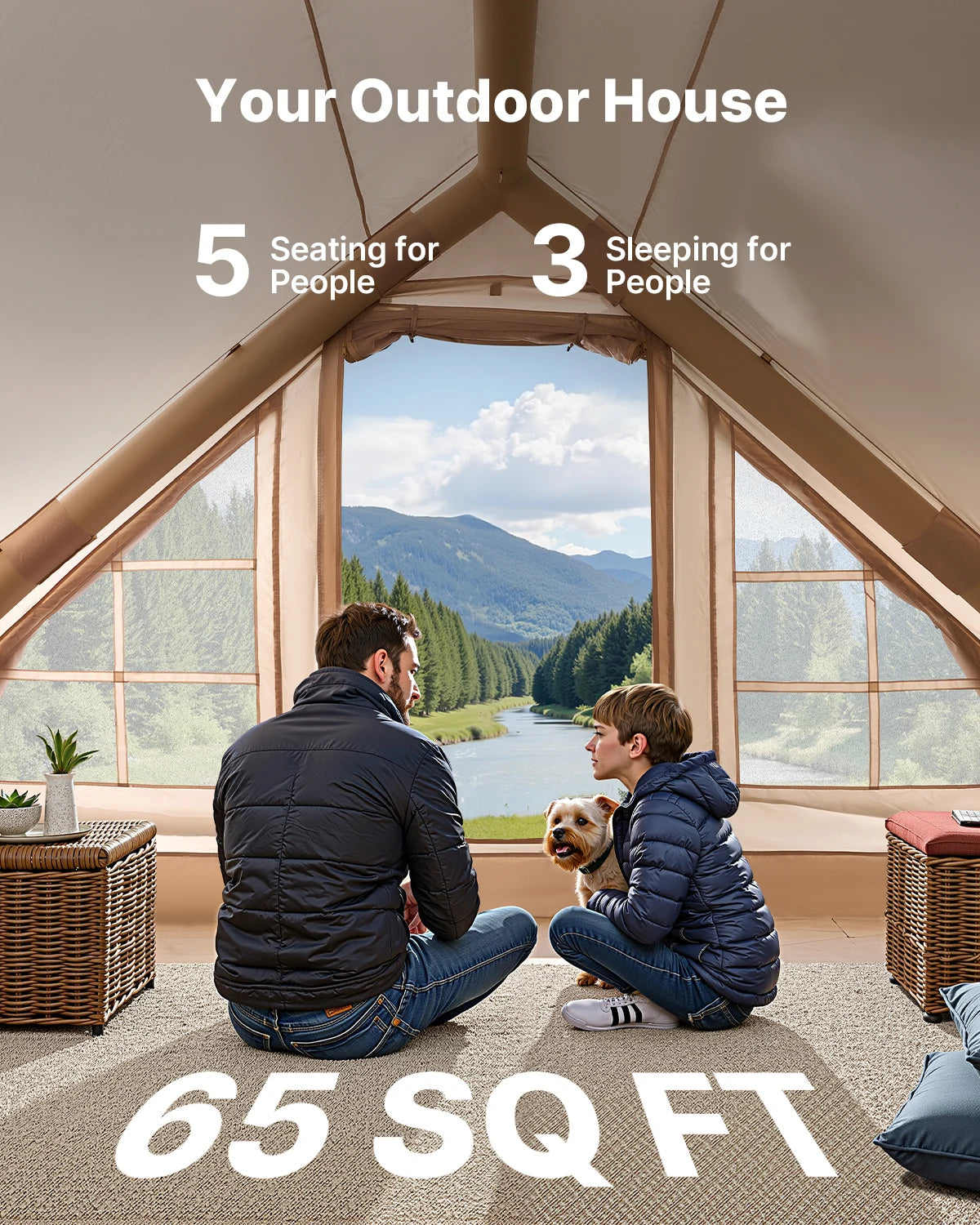 Campingtent - Opblaasbare Tent – Kampeertent – Gezinstent – Outdoor Tent – Snel Opzetten – Waterdicht 300D Oxford - QUORE