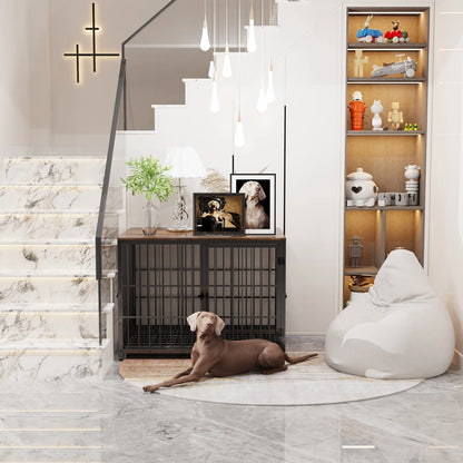 Hondenkennel - Hondenren - Hondenhok - Buitenren - Metalen - Meubelstijl Eindtafel – Met Drie Deuren, Sloten en Verwijderbare Tray - Kennel - Groot Formaat - Zwart