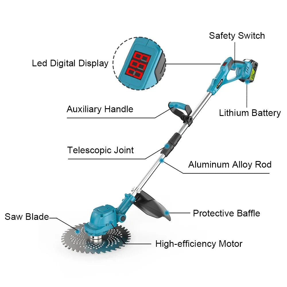 Grasmaaier - Grastrimmer - Tuingereedschap - Handcultivator - Elektrische - 9 Inch - Inklapbare - Draadloze - Brushless - Geschikt voor 18V Accu – 2 Accu’s Meegeleverd - Telescopische Handgreep - QUORE