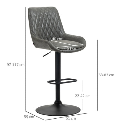 Barstoel – Barkruk – Keukenstoel – Barstoel Verstelbaar – Met Kunstleren Zitting – 360° Draaibaar – Gepoedercoat Stalen Frame - 51 x 59 x 97-117 cm - Donkergrijs