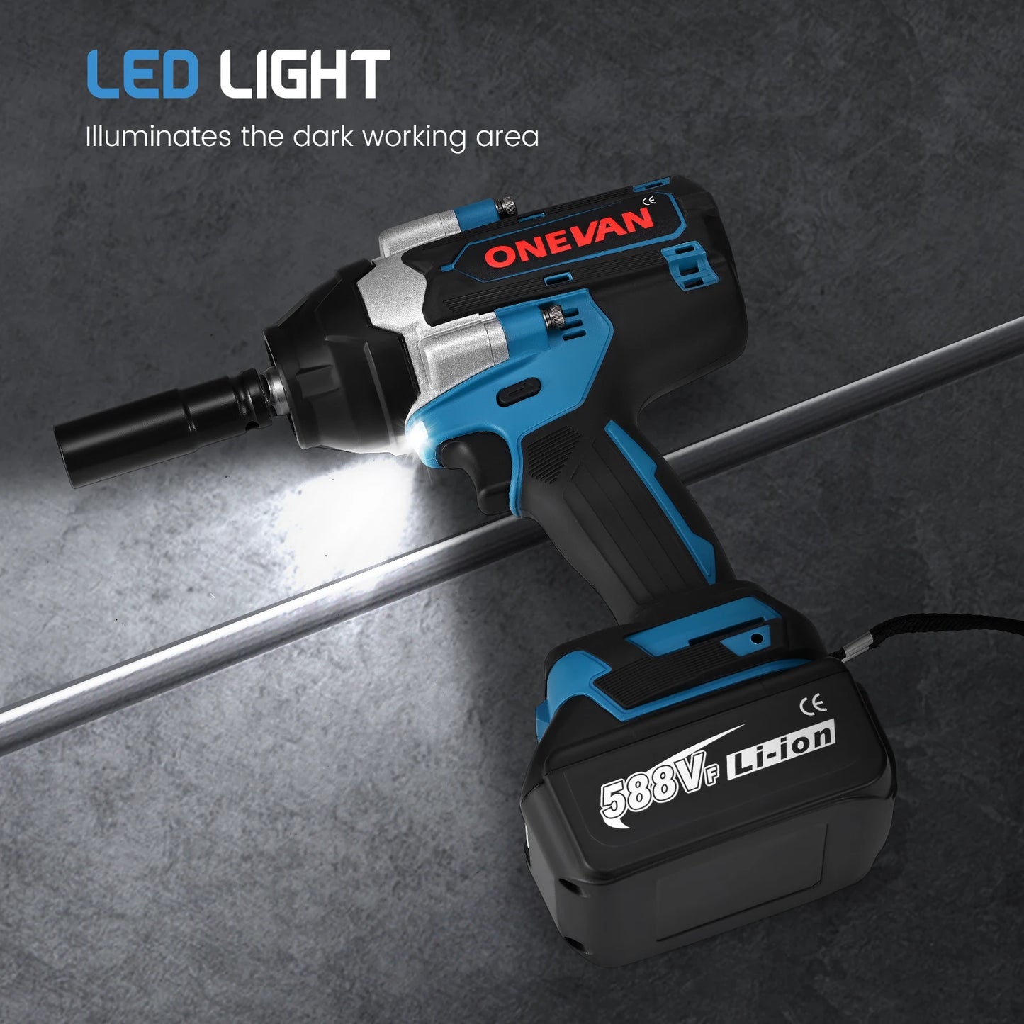 Accu Slagmoersleutel – Impact Wrench – Elektrische Moersleutel – Schroefmachine – Boormachine – Variabele Snelheid – 1000 N.m Koppel – 2 Batterijen Blauw