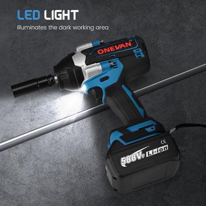 Accu Slagmoersleutel – Impact Wrench – Elektrische Moersleutel – Schroefmachine – Boormachine – Variabele Snelheid – 1000 N.m Koppel – 2 Batterijen Blauw