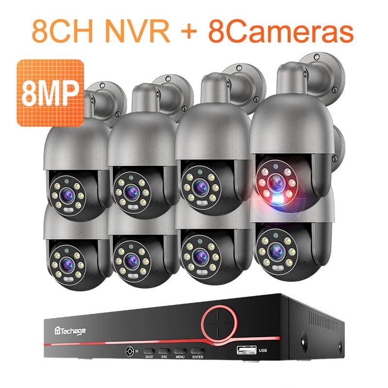 Techage HD 5MP 8MP POE Smart Security PTZ Camera System Outdoor Ultra H.265 8CH CCTV System Full Color Night Surveillance Kit