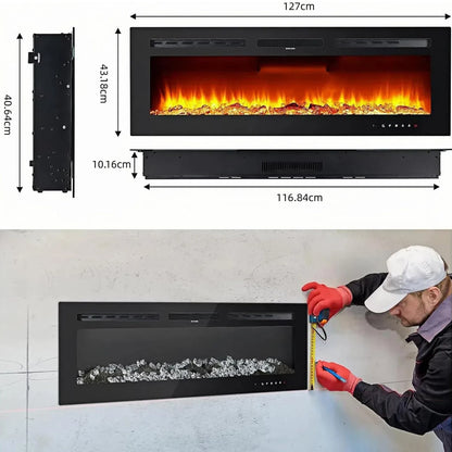 Elektrische Wandhaard – Sfeerhaard – Inbouwhaard – Muurhaard – Gashaard – 50 Inch – 1800W Verwarming – 12 LED Kleurinstellingen - QUORE