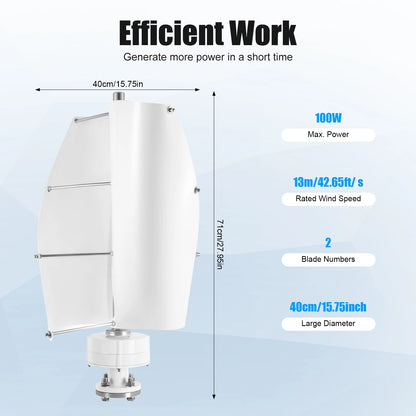 Verticale Windturbine – Windgenerator – Duurzame Energie – 100W – IP67 Waterdicht – Stil Met Minder Dan 62dB